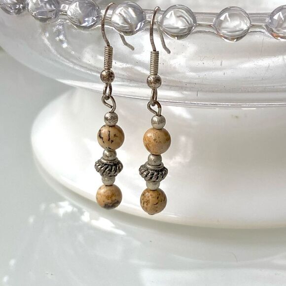 3/$15 Jasper Stone and Silver Dangle Earrings - Picture 4 of 4